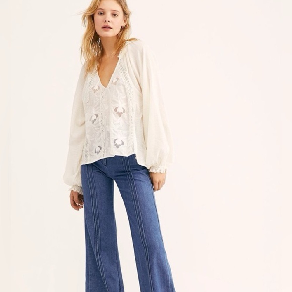 Free People Sivan Ivory Embroidered White Blouse
